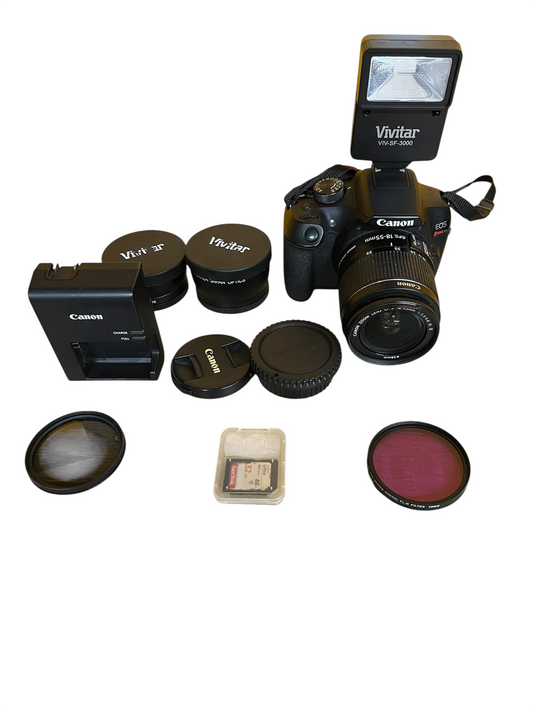 Cámara Profesional Canon Rebel T6 con Lente, Estuche y Accesorios Completos – Fotografía de Alta Calidad
